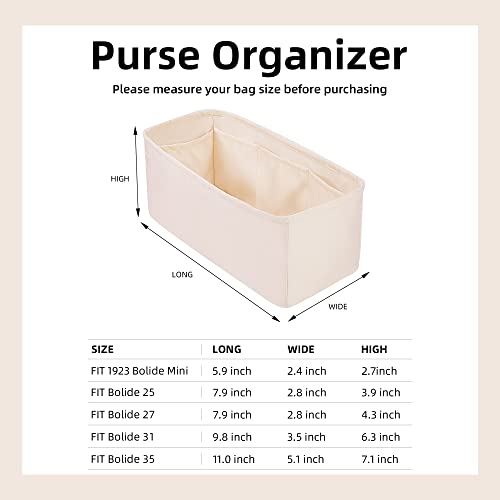 Dgaz Silk Purse Organizer Insert Fits Bolide 1923Mini/25/27/31/35,Silky Smooth Bag Organizer，Luxury Handbag & Tote Shaper(Craie,Bolide25) #TOP5