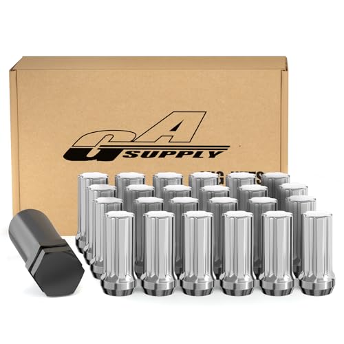 Gasupply 14x2 Chrome Lug Nuts M14x2 Chrome Closed End 7 Spline Drive Tuner Acorn Lug Nuts for Aftermarket Wheels 2 Inch 50mm Tall 24 Pack +1 Spline Lug Nut Socket