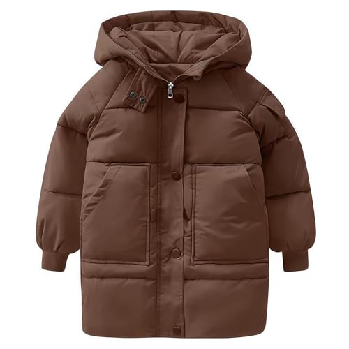Kids Winter Coat Fleece Thermal Zip Up Hooded Heavyweight Girls Puffer Jacket Boys Fall Cuffed Sleeve Down Long Coats