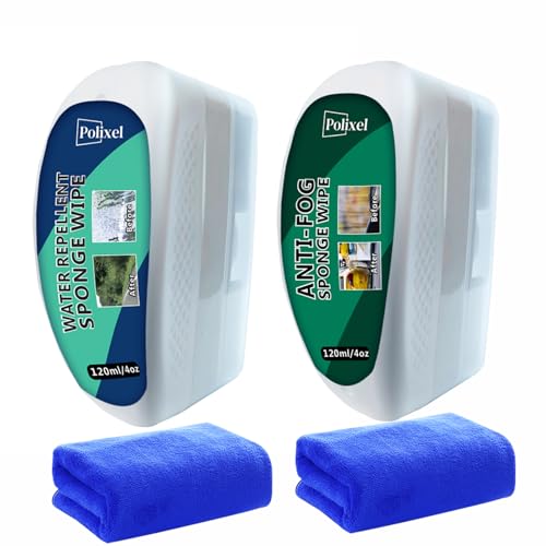 Glass Water Repellent & Anti Fog Kit, Hydrophobic Treatment Repels Rain & Spray Alternative Defogger for Interior & Exterior Glasses of Car Windshield, Mirrors, Shower Door – Pack of 2