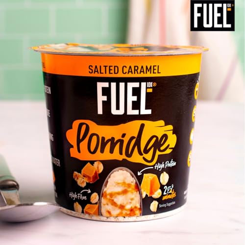 FUEL10K Porridge Pots, Salted Caramel - 8x70g - High Protein On The Go Breakfast