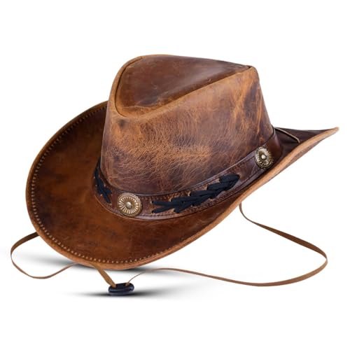 Image of HADZAM Leather Cowboy hat Shapeable into Outback hat, Australian Hats for Men & Women