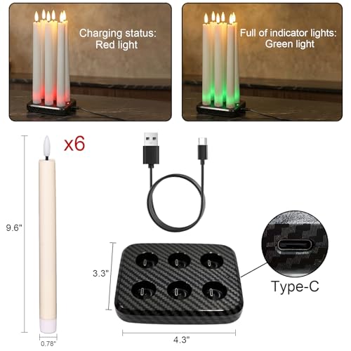 Image of GenSwin Rechargeable Flameless Taper Candles with Charging Base Remote