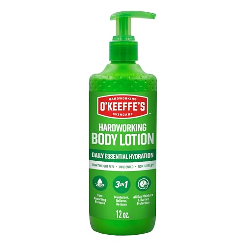 O’Keeffe’s Hardworking Body Lotion, Daily Hydration for Dry Skin, 12 oz Pump (1 Pack) Non Greasy...