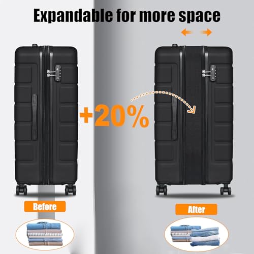 Image of KEYTANG 3-Piece Hardshell Luggage Set(20 /24 /28), Lightweight Expandable Suitcase with TSA Lock and Double Spinner Wheels, 20% Expansion for Extra Packing, Carry-On and Checked Bags, Black
