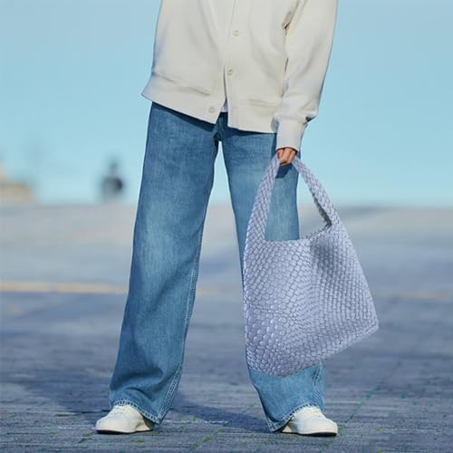 Image of Woven Tote Bag for Women with Purse, Vegan Leather Hobo Bags Large Handmade Underarm Shoulder Bag