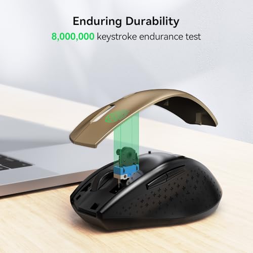 Image of TECKNET Wireless Mouse, 2.4G USB Computer Mouse with 6-Level Adjustable 4800 DPI, 30 Months Battery, Ergonomic Grips, 6 Buttons Portable for PC, Chromebook, Mac - Gold Black
