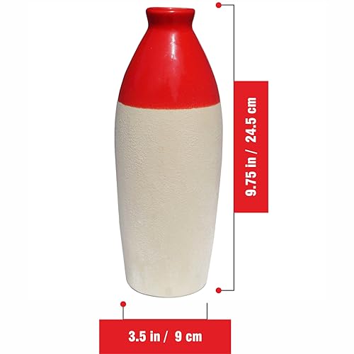 Image of Pure Source India Handcrafted Red Ceramic Bottle-Shaped Flower Vase (9.75 Inches) for Home Decor, Living Room, Gifting, Decorative Small Vase (Flower NOT Included)