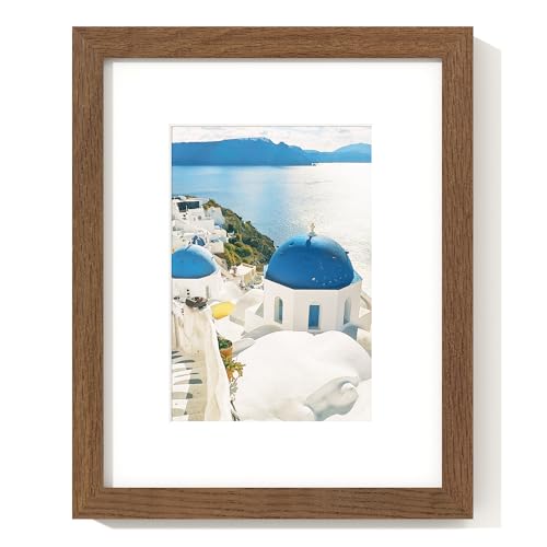 Axeman 8x10 写真フレーム マット付き 5x7用 無垢オークウッド 8x10インチ HDプレキシガラス付き写真フレーム 天然木 8インチ x 10インチ ウォールフォトフレーム用フレーム ウォールフック付き ウォールナット