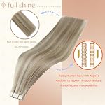 Full Shine Tape in Hair Extensions Human Hair 18 Inch Remy Human Hair Tape in Extensions Color 18/613 Ash Blonde Highlight with Platinum Blonde Invisible Hair Extensions Tape Ins 20Pcs 50Grams - Image 2