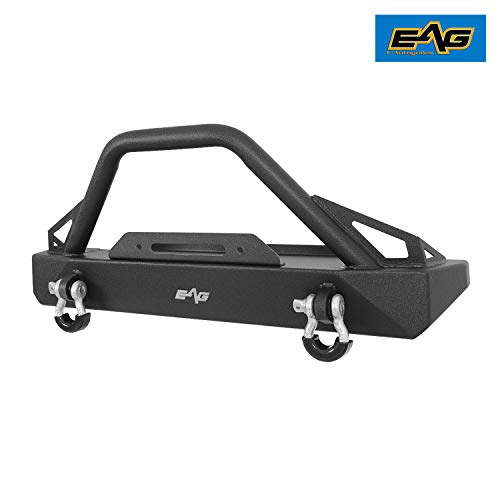 Eag Stubby Front Bumper With D-Rings And Winch Plate Steel Black Textured Fit For 87-06 Wrangler Tj Yj #TOP6