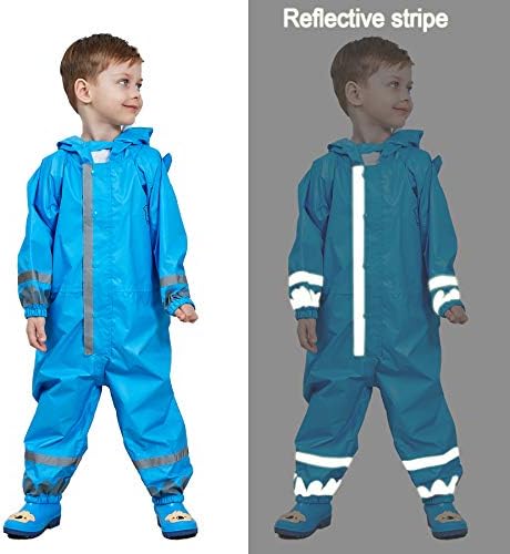 LIVACASA Cute Raincoat Kids Waterproof Breathable Rainsuit All in One Puddle Suits Boys Girls Hooded Muddy Suit with Reflector Lightweight PVC Transparent Hat Brim for Kids
