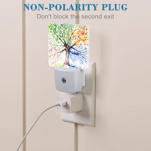 Image of Night Light Plug into Wall Hand Painted Four Season Tree Night Light with Dusk to Dawn Sensor for Kid Girls Boys Women Men Room Decor, Hallway, Kitchen, Bathroom, Nursery, Stairs