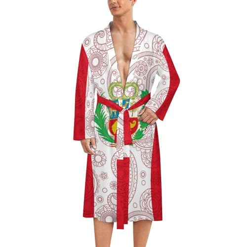 Peruvian Flag Paisley Pattern Funny Men's Robe Novelty Soft Lightweight Bathrobe Long-sleeve Spa Robes
