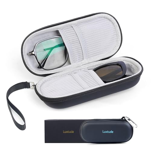 Luxtude Double Glasses Case Hard Shell Double Eyeglass Case Dual Sunglasses Cases Travel Sunglasses Organizer for Women Men (Black S)