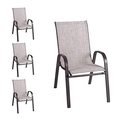 LOLAhome Pack de 4 sillas de jardín Neila apilables ergonómicas de Acero y textileno Marrones