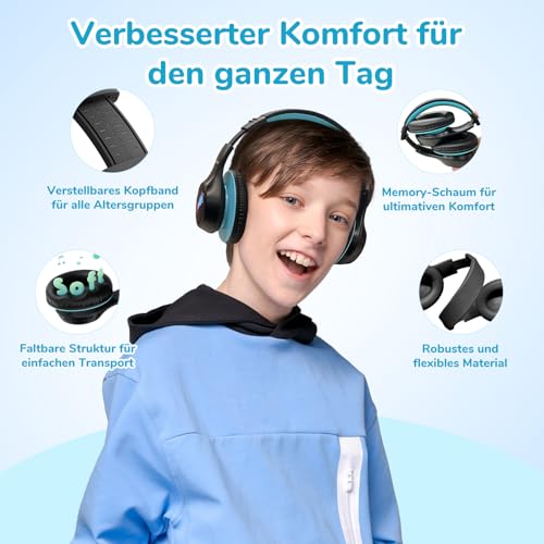 EarFun Bluetooth Kopfhörer Kinder, 5 LED Beleuchtungsmodi, und AUX Kabel – Ansicht 5
