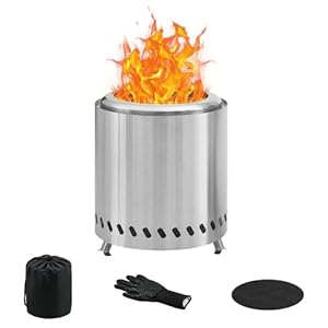 BRIAN & DANY Tabletop Solo Feuerstelle mit Ständer, rauchfreie Feuerstelle für Camping im Freien, Edelstahlofen, Lagerfeuer, Holzpelletofen – 21,8 x 25,4 cm, Silber