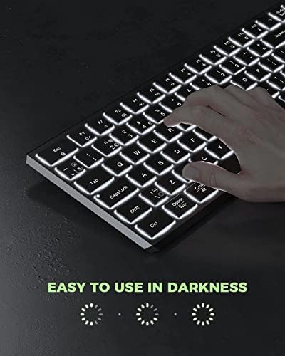 2.4G Hz Wireless Backlit Keyboard and Mouse with Type C & USB A Connector, Rechargeable Full Size Keyboard and Mice UK Layout for Computer, PC, Laptop, Mac, iMac, MacBook, Space Gray