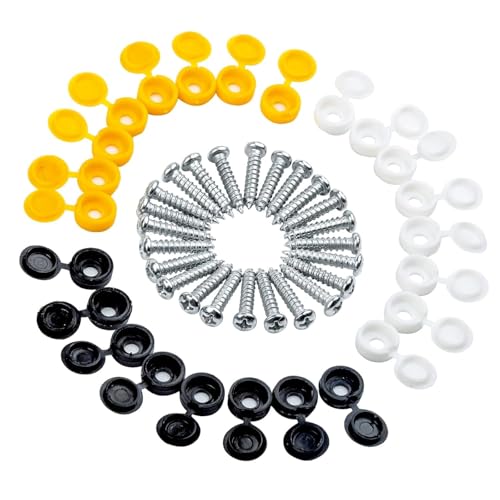 EU AUTO PARTS X Number Plate Fixing Kit – 12 Screws & Hinged Caps – Black, Yellow, White – Car License Plate Fitting Set – OEM Quality