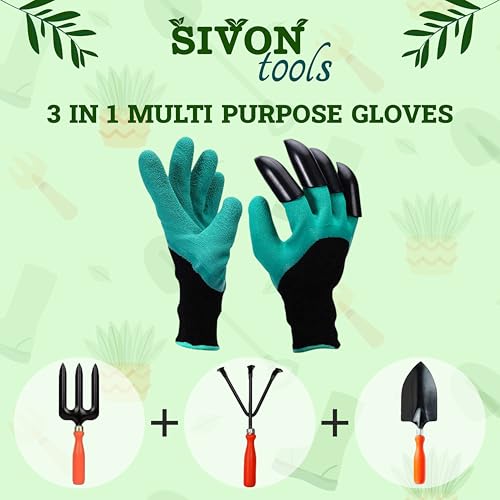 Image of SIVON Garden Gloves With Claws | Heavy Duty Gloves for Gardening & Farming | Reusable, Washable Gloves for Digging, Planting & Pruning | Garden Accessories for Men & Women