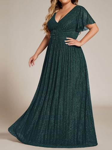 Image of Ever-Pretty Women's Plus Size Glitter Formal Dresses for Curvy Women A Line V Neck Gala Mother of Bride Dress Evening Gown