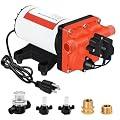 Four Chambers On Demand 110V Water Pressure Pump 5.5GPM 70PSI,Self Priming RV Fresh Water Diaphragm Pump Included Garden Hose for Home Industrial Irrigation Sprinkler