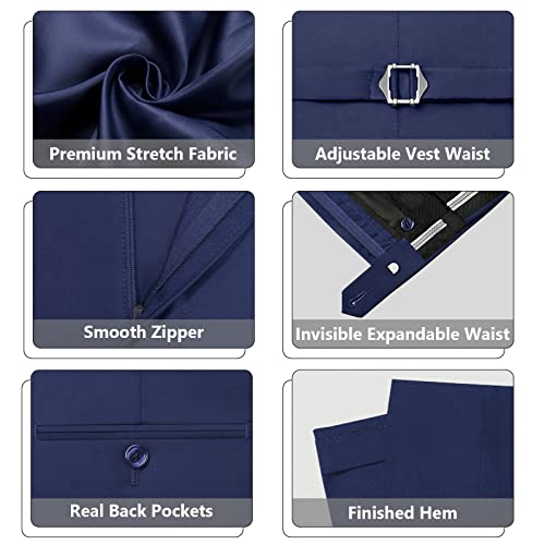 Lupurty Suits For Men, 3 Piece Men's Suit Slim Fit, Solid Jacket Vest Pants With Tie, One Button Tuxedo Set, Navy Blue S #TOP5