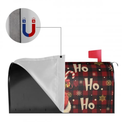 Image of Xmas Mailbox Cover Magnetic Christmas Santa Claus Laugh Winter Snowflakes Buffalo Plaid Waterproof Mailbox Wrap Post Cover Large Size 25.5 inchx21 inch for Garden Yard New Year Decor