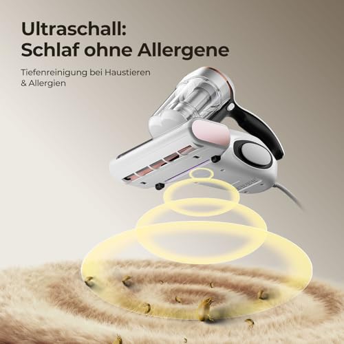 JIGOO J300 Milbensauger mit Staubmilben-Sensor und Intelligenter LED-Anzeige, 500W Milbenstaubsauger mit UV-Licht, Ultraschall, Für Allergiker, entfernt 99,9% Allergene von Matratzen, Betten und Sofas