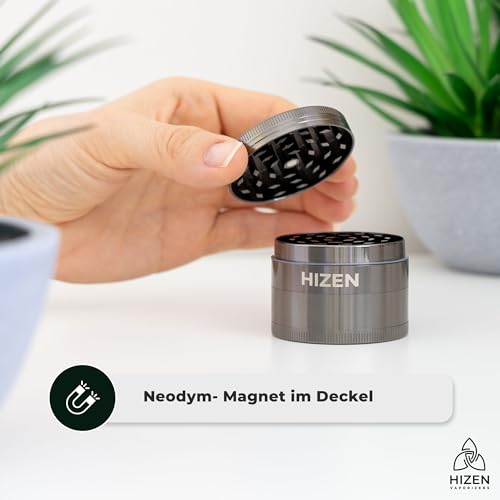 HIZEN Basic Grinder Ø 49mm, 4-teilige Kräutermühle, Crusher Set für getrocknete Kräuter, Pollen, Blüten… – Ansicht 5