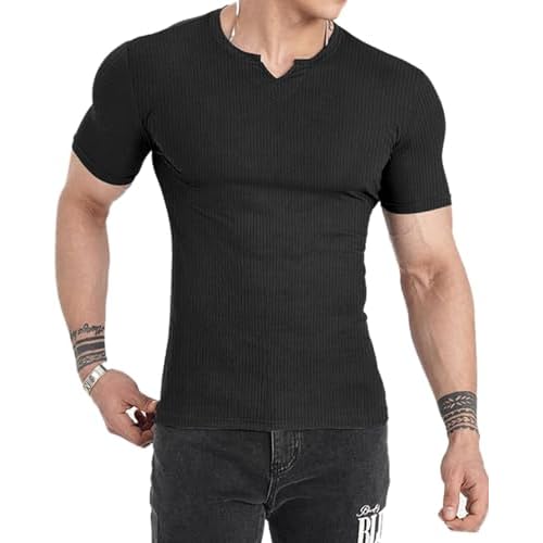 Muscle Cmdr Men’s Henley T-Shirt Short & Long Sleeve V Neck Slim Fit Soft Stretch Casual Athletic Tee Medium Weight