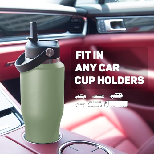 Image of 40oz Water Bottle with Powder Coated, Fit in Any Car Cup Holder, Water Bottle with Straw Lids, Stainless Steel Insulated Water Flask Double Wall Leak-proof BPA Free to Keep Cold&Hot