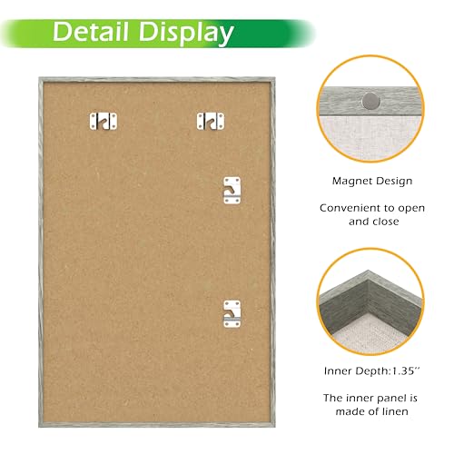 FrameWorks 12x18 Deep Shadow Box Frame, Wooden Display Case w. Linen Board & Tempered Glass Door - Grey Woodgrain - Large - Wall Mounted - Thumbnail 3