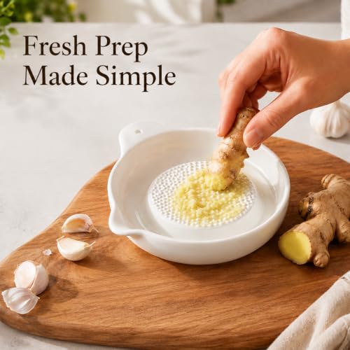 Image of Ceramic Handheld Ginger Garlic Grater Mini Mortar Spice Tool Kitchen Zester Citrus Fruit Grating Plate Nonstick Small Size Easy Clean Home Cooking Accessory (Big Size 16cm)