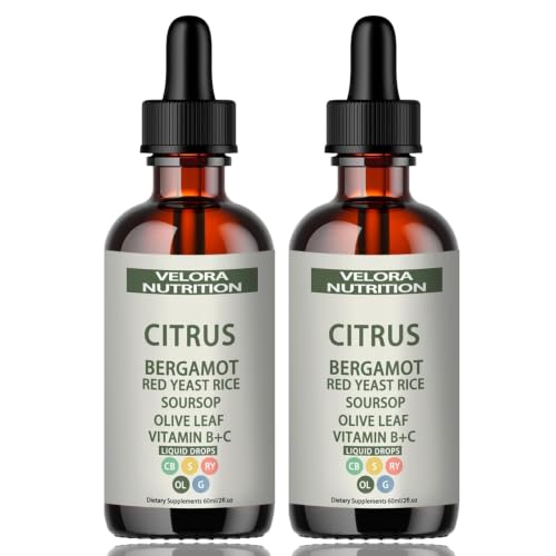 Image of velora Red Yeast Rice Drops with Citrus, Bergamot, Red Yeast Rice, Soursop, Olive Leaf, Vitamin C+D, Non-GMO, Vegan 2 fl oz