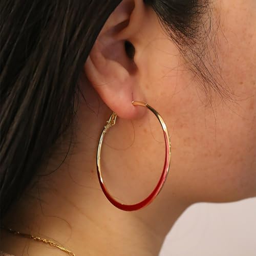 Gold Hoop Earrings for Women Gold and Colorful Hoop Earrings Red Black White Enamel Hoops Earring Big Round Circle Hoops Earring Jewelry for Women Accessories3