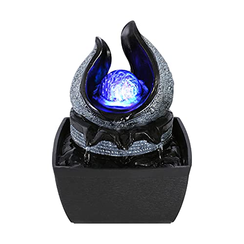 WICHEMI Water Fountain Indoor Fountains with Illuminated Rolling Ball, Feng Shui Zen Tabletop Waterfall Fountains Calming Water Sound Relaxation Fountain for Home Office Decor (Style 1)