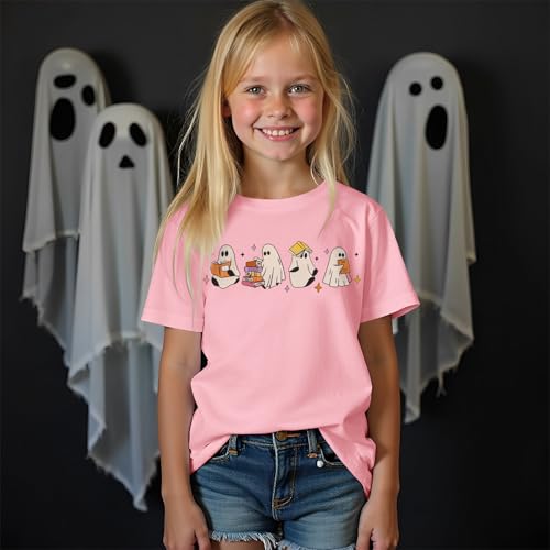 SOFEON Halloween Shirts for Kids Girls Boys Ghost Reading Books Shirt Spooky Season T-Shirt Cute Ghost Graphic Tees Tops3