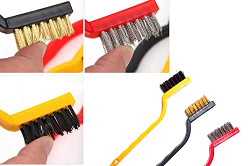 Image of Oblivion Mini Wire Brush Set 3 Pcs - Brass, Nylon & Stainless Steel Bristles for Bottle Cleaning, Bathroom, Sink, Tiles, Mesh Windows, Power Scrubber, Multi-Purpose Home Cleaning Tool