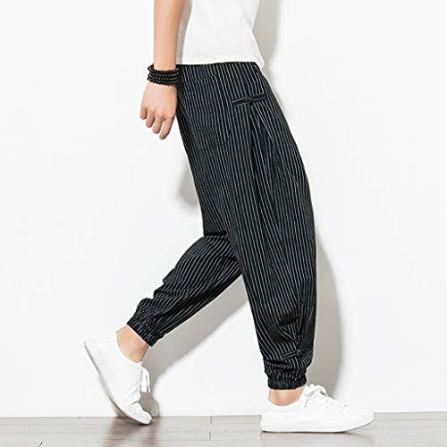 LISTHA Striped Harem Pants Men Casual Jogger Fitness Trousers Linen Loose Pocket - Thumbnail 7