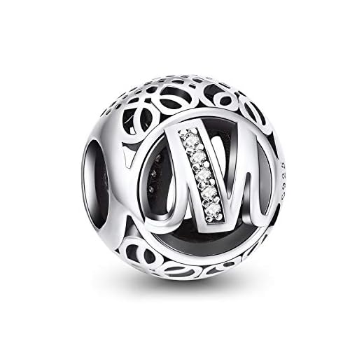 NINGAN Abalorios Charms Colgantes de Alfabeto Cuentas Plata de Ley 925 con Circonita cúbica Transparente Compatible con Pulsera Pandora & Europeo, Charms de Letra para Mujer Niña (Letra M)