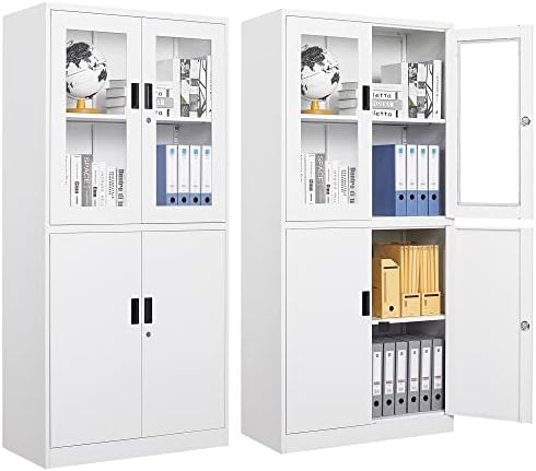 Letaya Storage Cabinet with Doors and Shelves,71" Steel Locker Acrylic Glass Door with Lock, for School Home Office