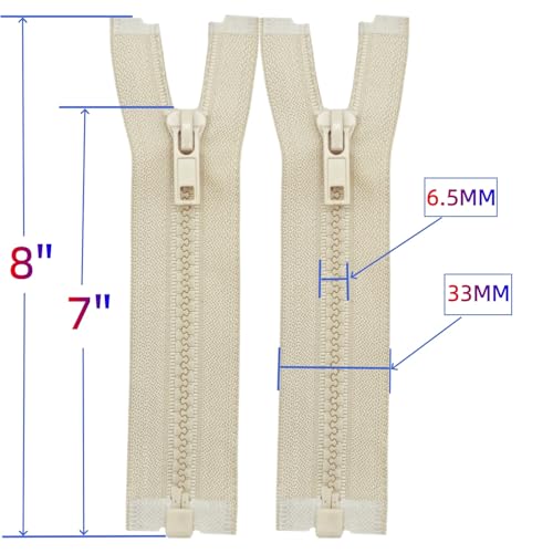Image of MebuZip 2PCS #5 7 Inch Separating Jacket Zippers for Sewing (Beige) | Resin Zipper Molded Plastic Zippers Bulk for Sewing Jackets Coats Clothes