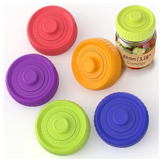 Fermentation Lids, Self-Burping Airlock Lids for Wide Mouth Mason Jars (86mm)|Heavy-Duty 100% Silicone, One-Piece Seamless Hygienic Design|Upgrade Your Jar for Sauerkraut & Kimchi (5-Pack Rainbow)