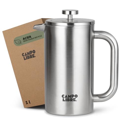 Campo Libre.® GIORGIO – Cafetiere a Piston en Acier Inoxydable Recyclé, Double Paroi Isotherme, Sans Plastique – French Press avec Filtre de Rechange –...