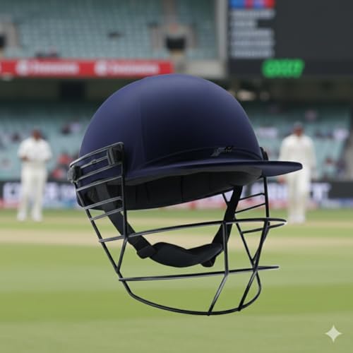 Cricket Helmet | Head Guard, Navy Blue | for Men, Women, Boys, Girls, Kids | Steel Grill | Adjustable Back Support Strap | Lightweight (Boys (Age 10 t