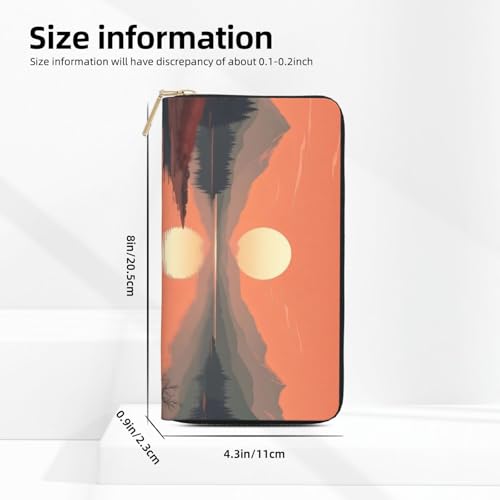 Retro Coral Sunset Lake Print Wallet Women, Leather Bifold Multi Card Wallet, Long Purse Women's Wallets2