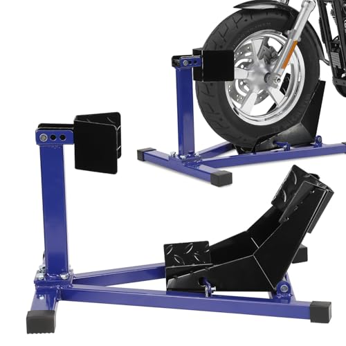 Peviasot Motorrad Montageständer, Motorradwippe vorn Vorderradklemme Motorrad Ständer, Transportständer Vorderrad, Geeignet für 17-21 Zoll Reifen, Blau