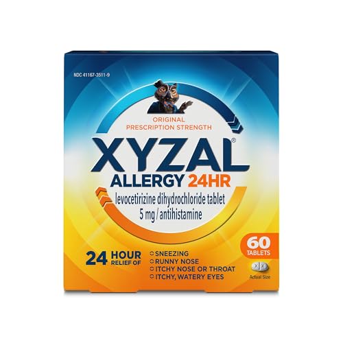 Xyzal 24 Hour Allergy Relief Medicine Original Prescription Strength Antihistamine Levocetirizine Dihydrochloride Tablets 5 mg 60 Count
